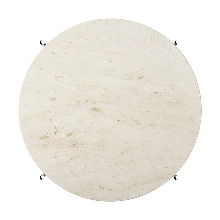 TS stolik kawowy polerowany stal Ø55, Neutral white travertine GUBI