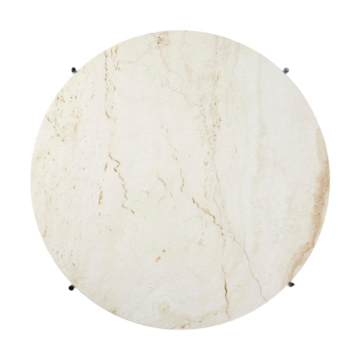 TS stolik kawowy polerowany stal Ø80, Neutral white travertine GUBI