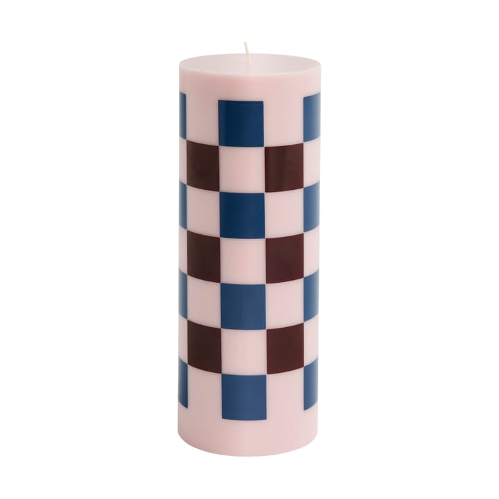 Świeca Column Candle large 25 cm - Pink-bordeaux-dark blue check - HAY