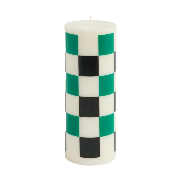 Świeca Column Candle medium 20 cm - Off white-green-black check - HAY