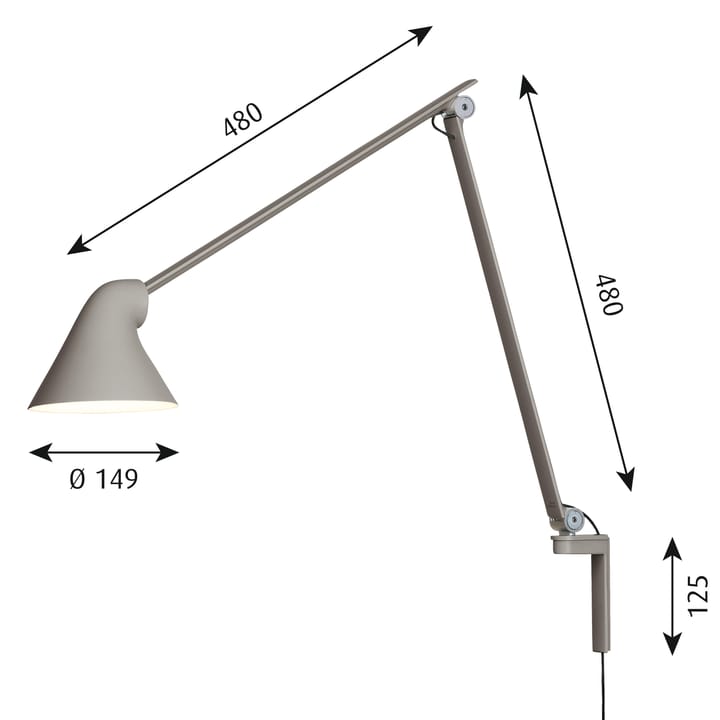 Lampa ścienna NJP z długim ramieniem, Jasnoszary Louis Poulsen