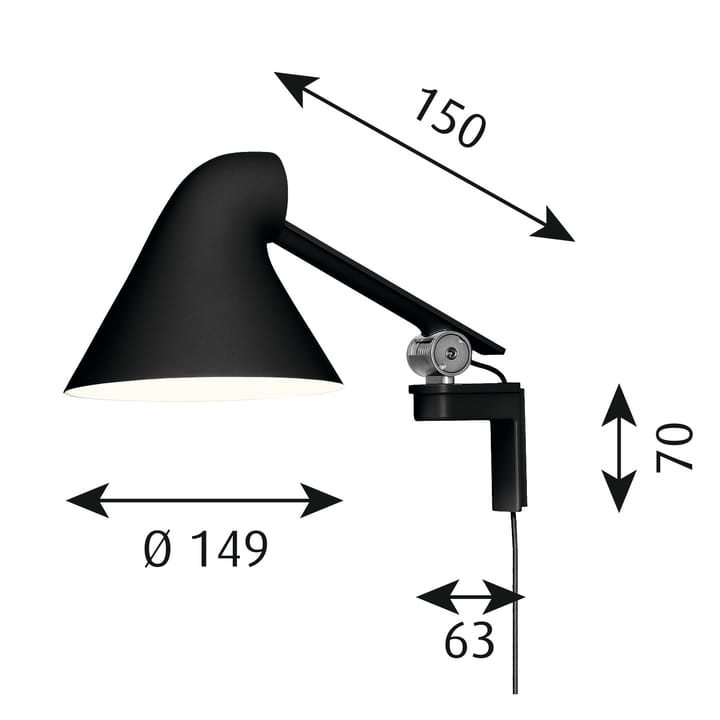 Lampa ścienna NJP z krótkim ramieniem, Czarny Louis Poulsen