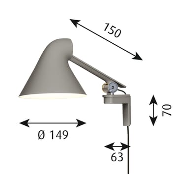 Lampa ścienna NJP z krótkim ramieniem - Jasnoszary - Louis Poulsen