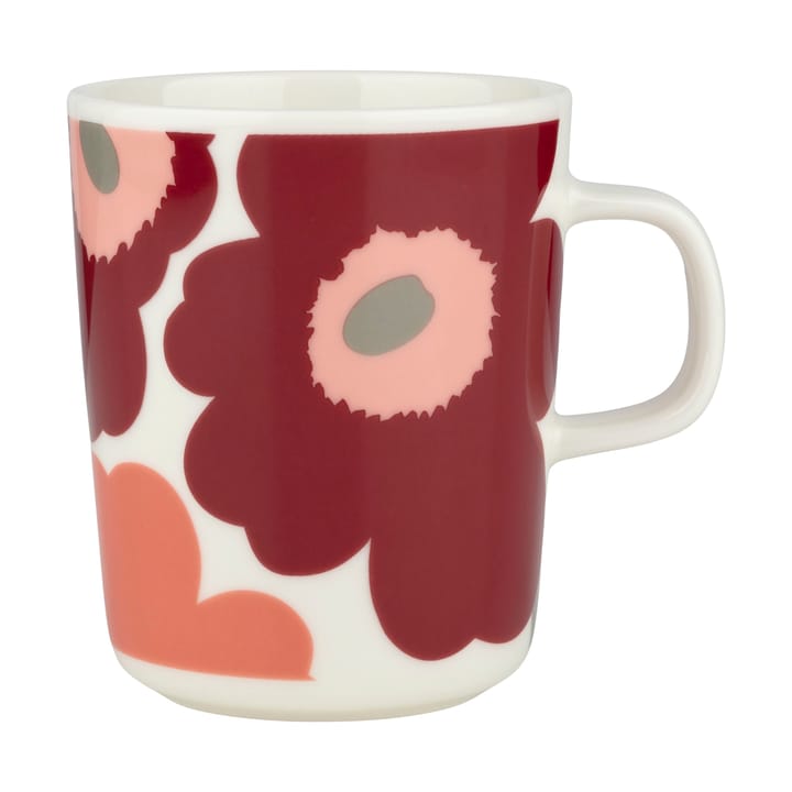 Kubek Unikko 250 ml - White-dark cherry-salmon red - Marimekko