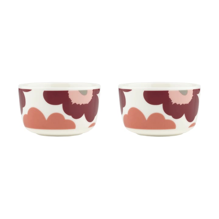 Miska Unikko 2,5 dl, 2 szt., White-dark cherry-salmon red Marimekko