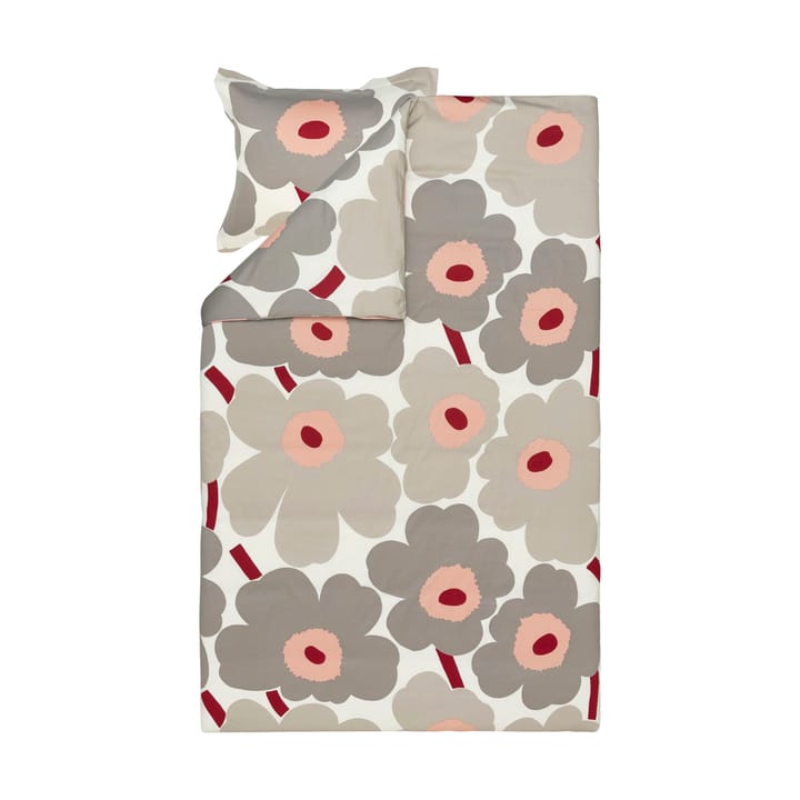 Satynowa poszewka na kołdrę Unikko 150x210 cm, Off white-warm grey-pink Marimekko