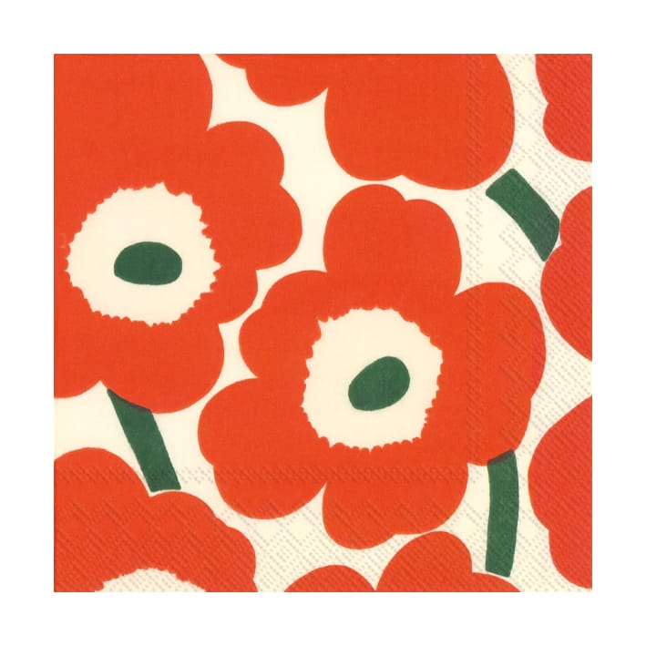 Serwetki Unikko 33x33 cm, 20 szt - Pomarańczowy/Zielony - Marimekko