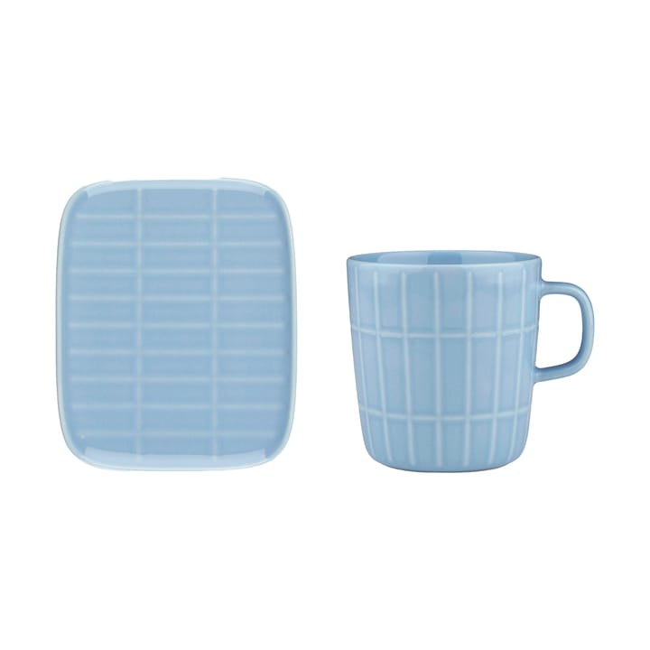 Zestaw Tiiliskivi kubek 40 cl + talerz 12x15 cm - Light blue - Marimekko