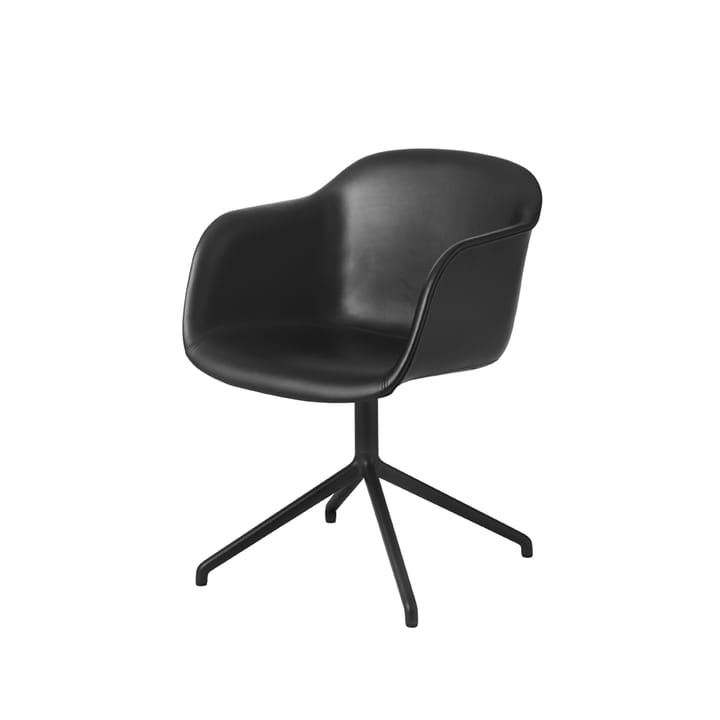 Fiber armchair swivel base with return krzesło biurowe - Black leather-anthracite black - Muuto