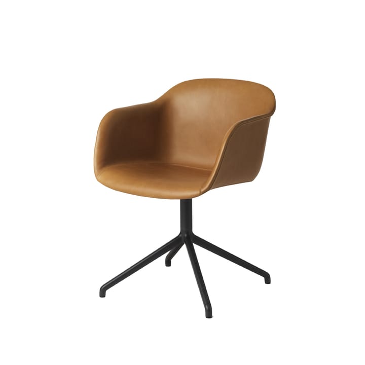 Fiber armchair swivel base with return krzesło biurowe - Cognac leather-anthracite black - Muuto