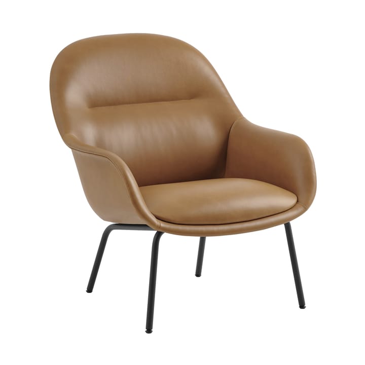 Fotel Fiber Lounge, stalowe nogi - Refine leather cognac-black - Muuto