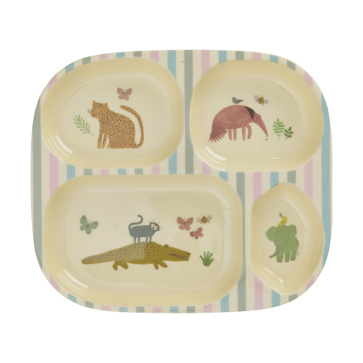 Talerz dziecięcy Rice z melaminy 4 przegrody - Sweet Jungle Print - RICE