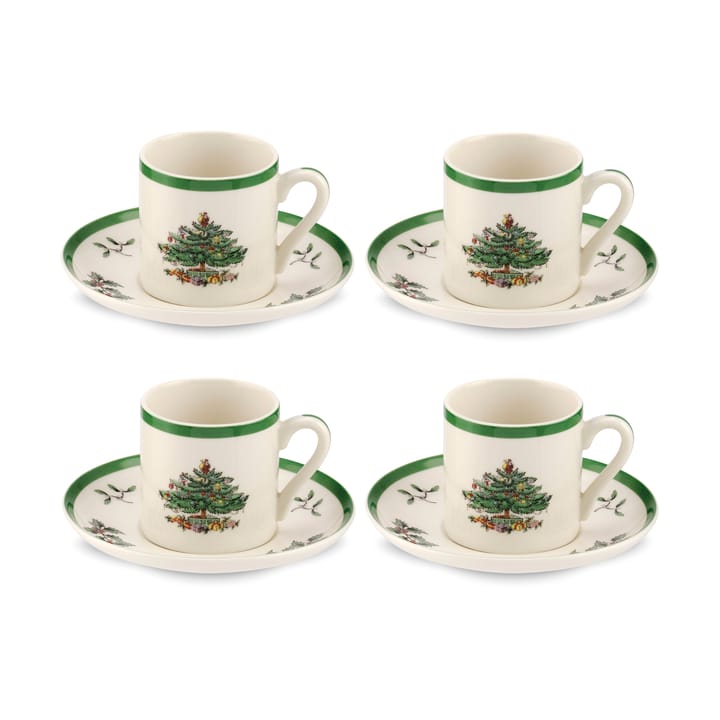 Christmas Tree Filiżanka i spodek do espresso 90 ml 4-pak - White-green-red - Spode